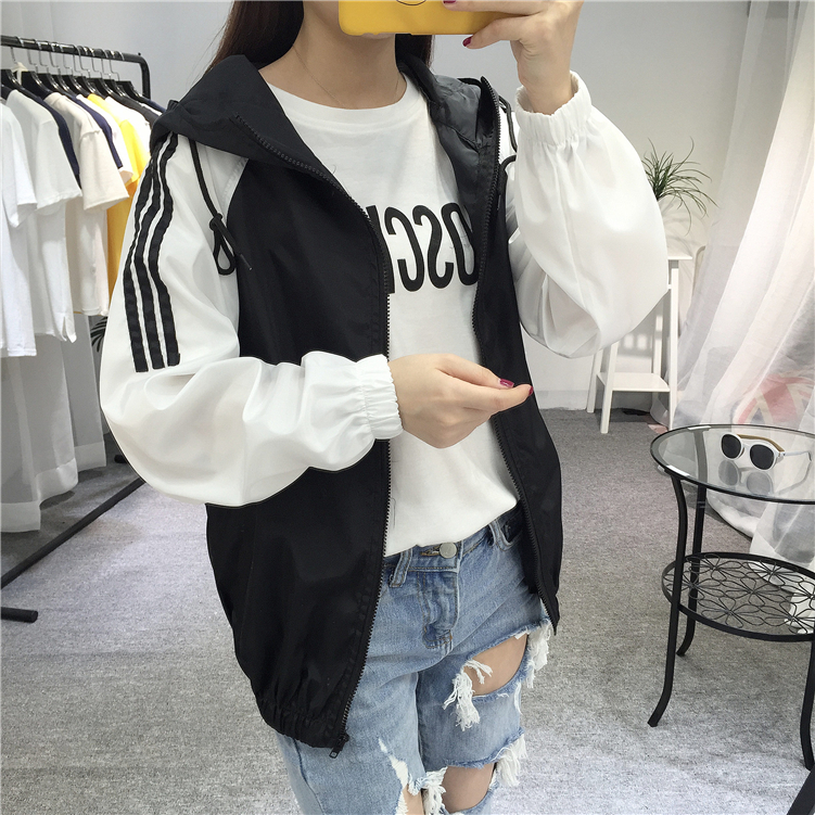 2017夏季bf原宿風防曬衣女潮韓版寬松連帽風衣學生運動短款薄外套