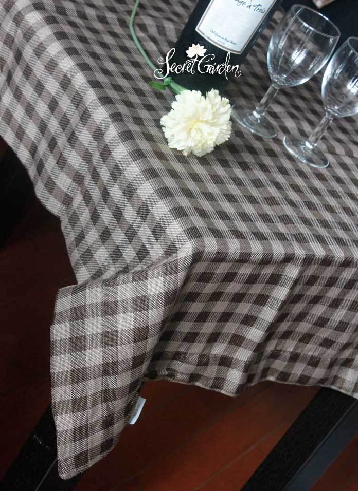 [白色莫奈]春日特惠*出口德國咖色包邊方格桌布桌旗