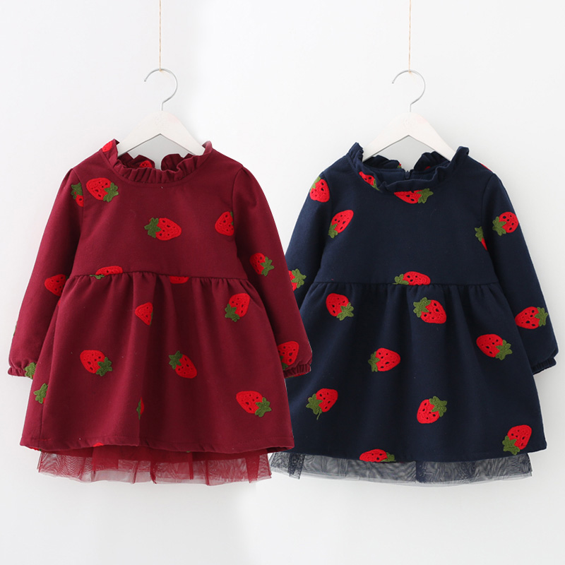 寶寶草莓裙衣 冬裝新款女童童裝兒童加絨娃娃衫上衣tx-6365