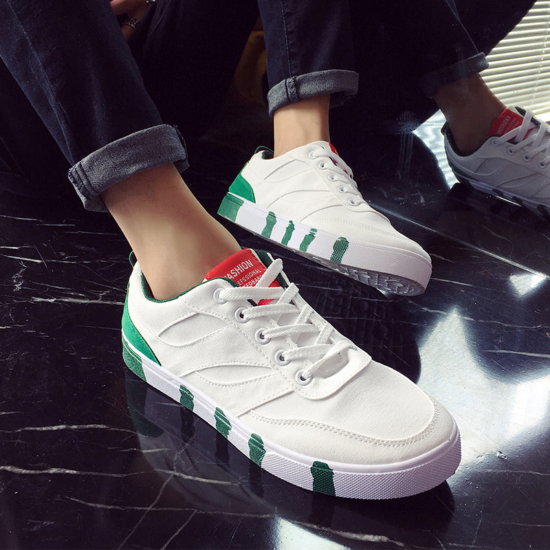 新品韓版男士潮流低幫男鞋系帶平底休閑鞋板鞋